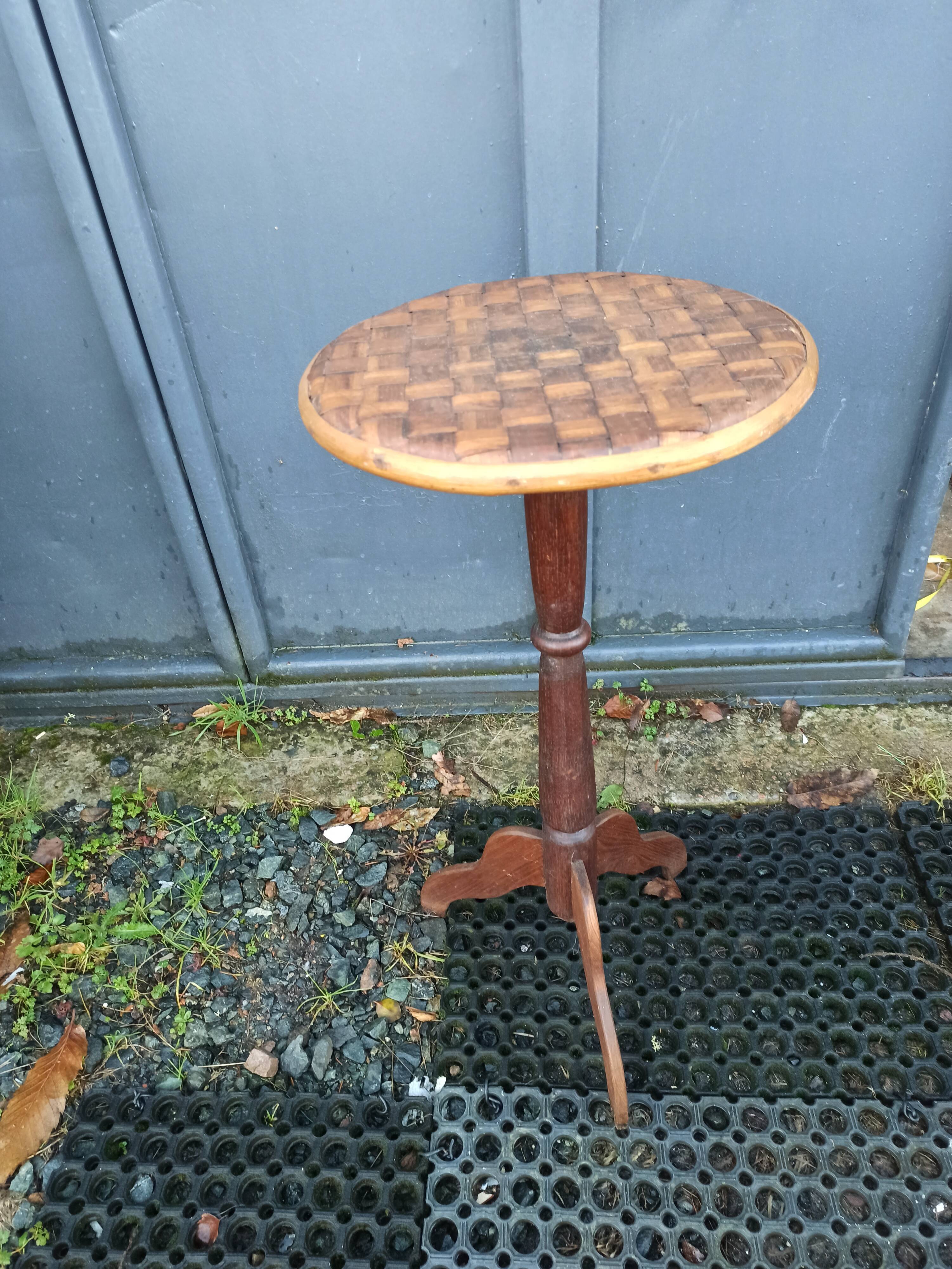 Braided chestnut harness small round side table on console tripod
