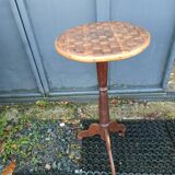 Braided chestnut harness small round side table on console tripod