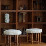 Modern Danish, a hexagonal oak stool, seat reupholstered in lambswool, 1950s.