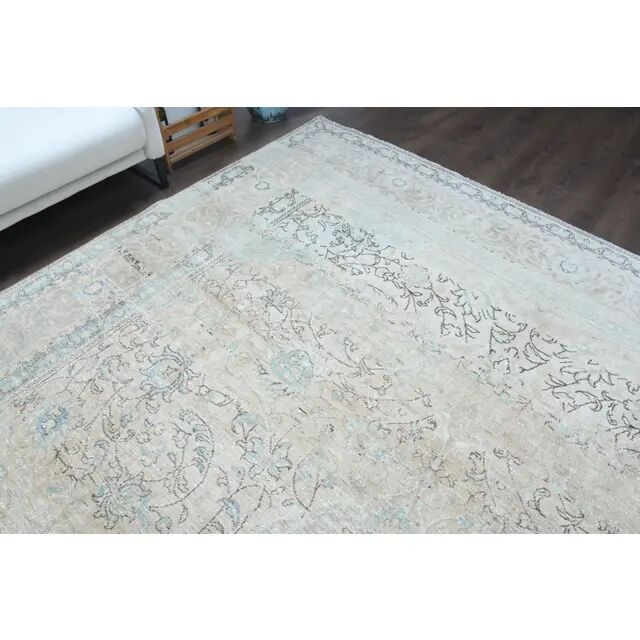 1970s Vintage Persian Handmade Wool Cotton Light Tan Area Rug 286x390