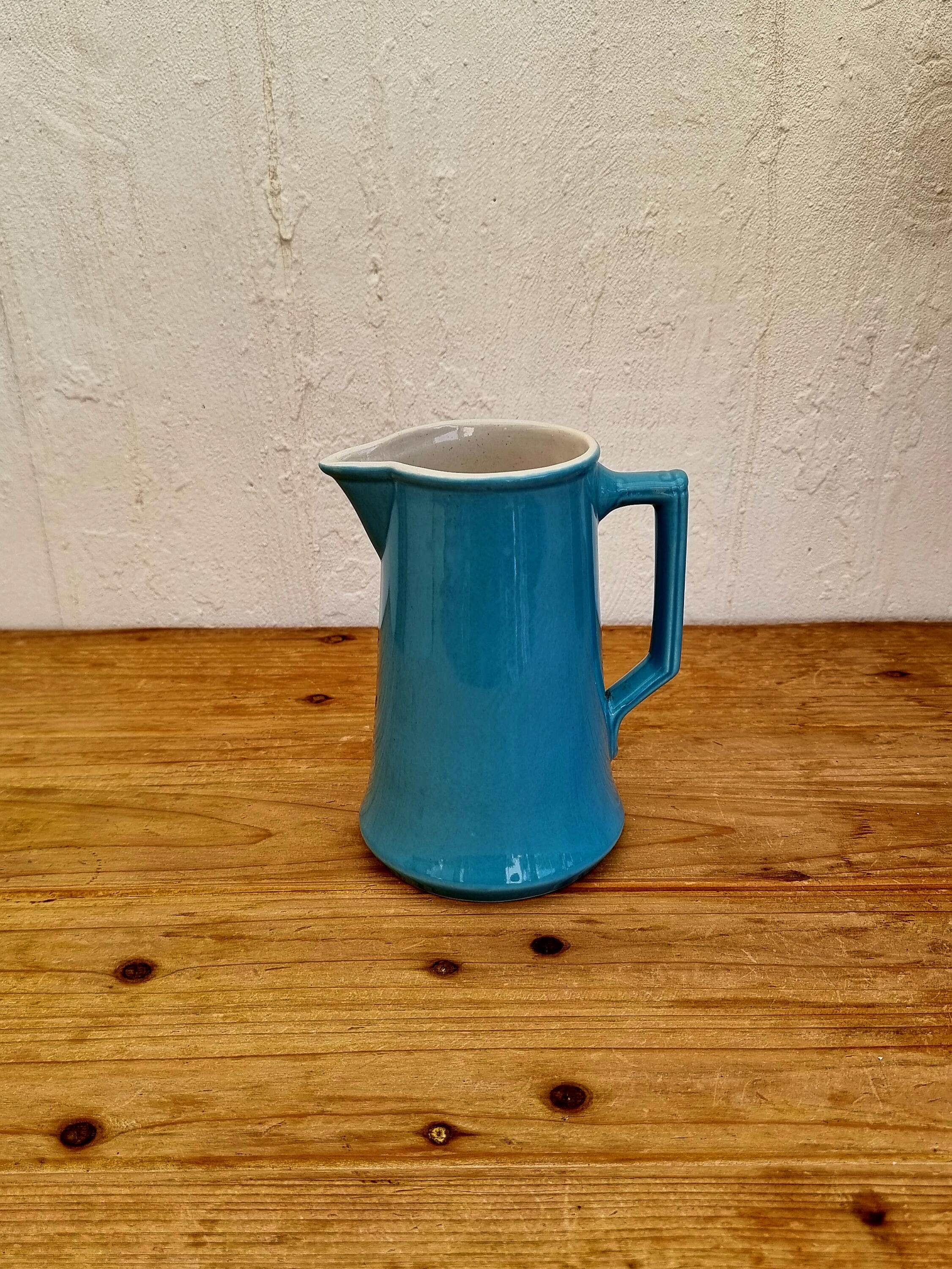 Vintage blue ceramic pitcher