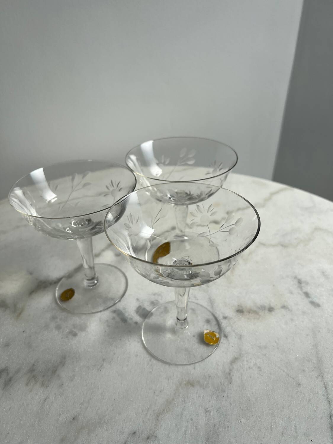 Crystal stemmed glass, floral pattern