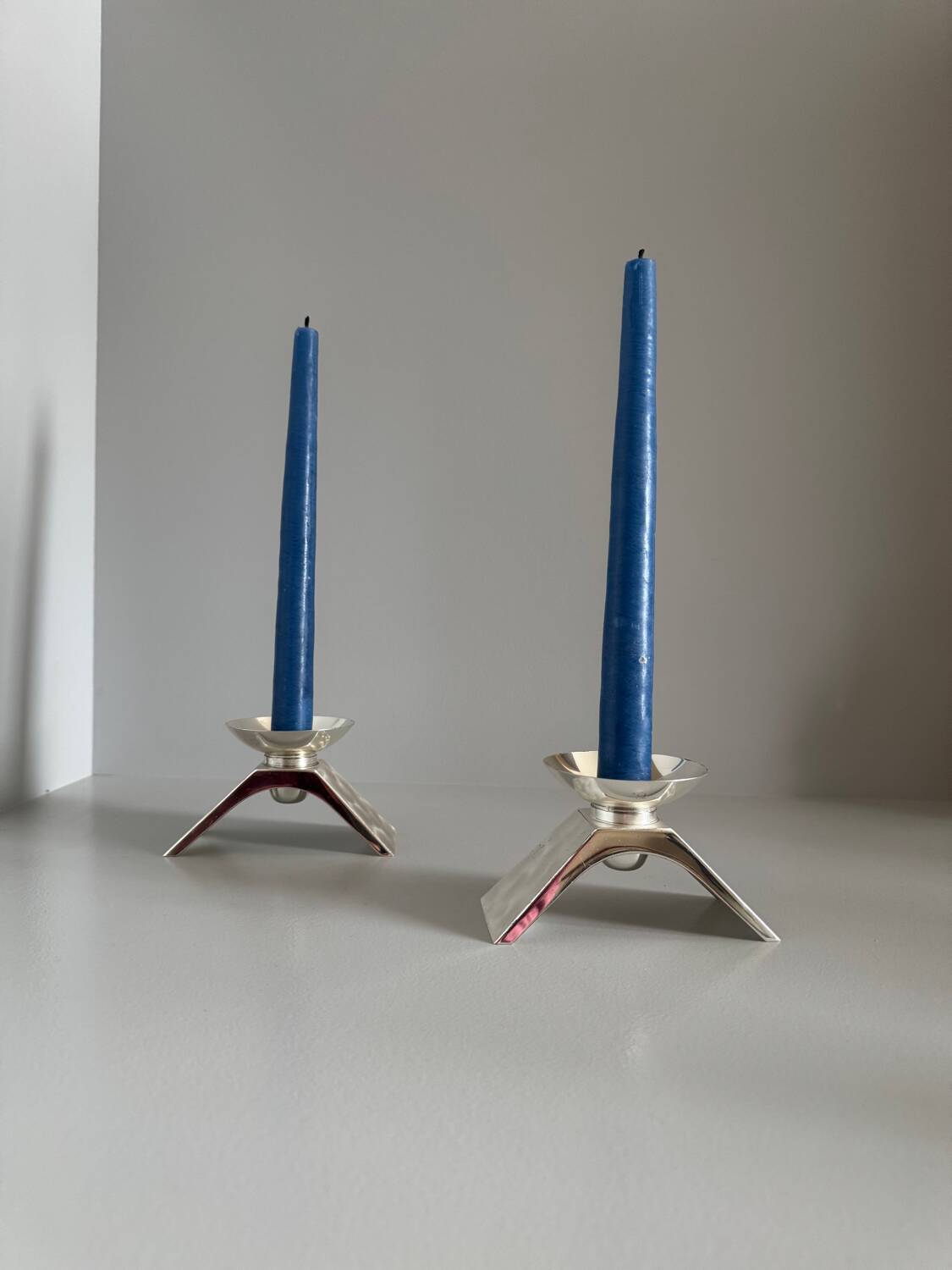 Vintage Modernist Pair Of WMF Ikora Silver Plated Candle Holders
