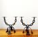 Pair of wrought iron chain candlesticks, Spain