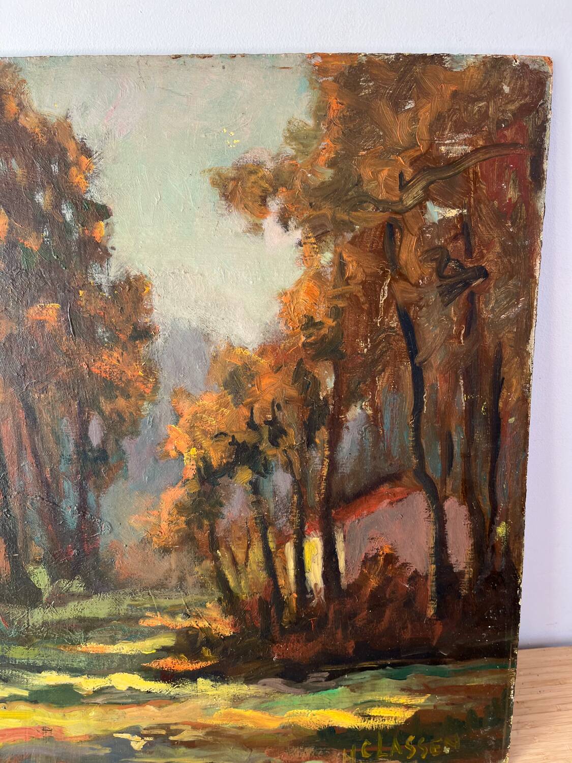Cabin in the forest, oil on panel, signed H Classens.