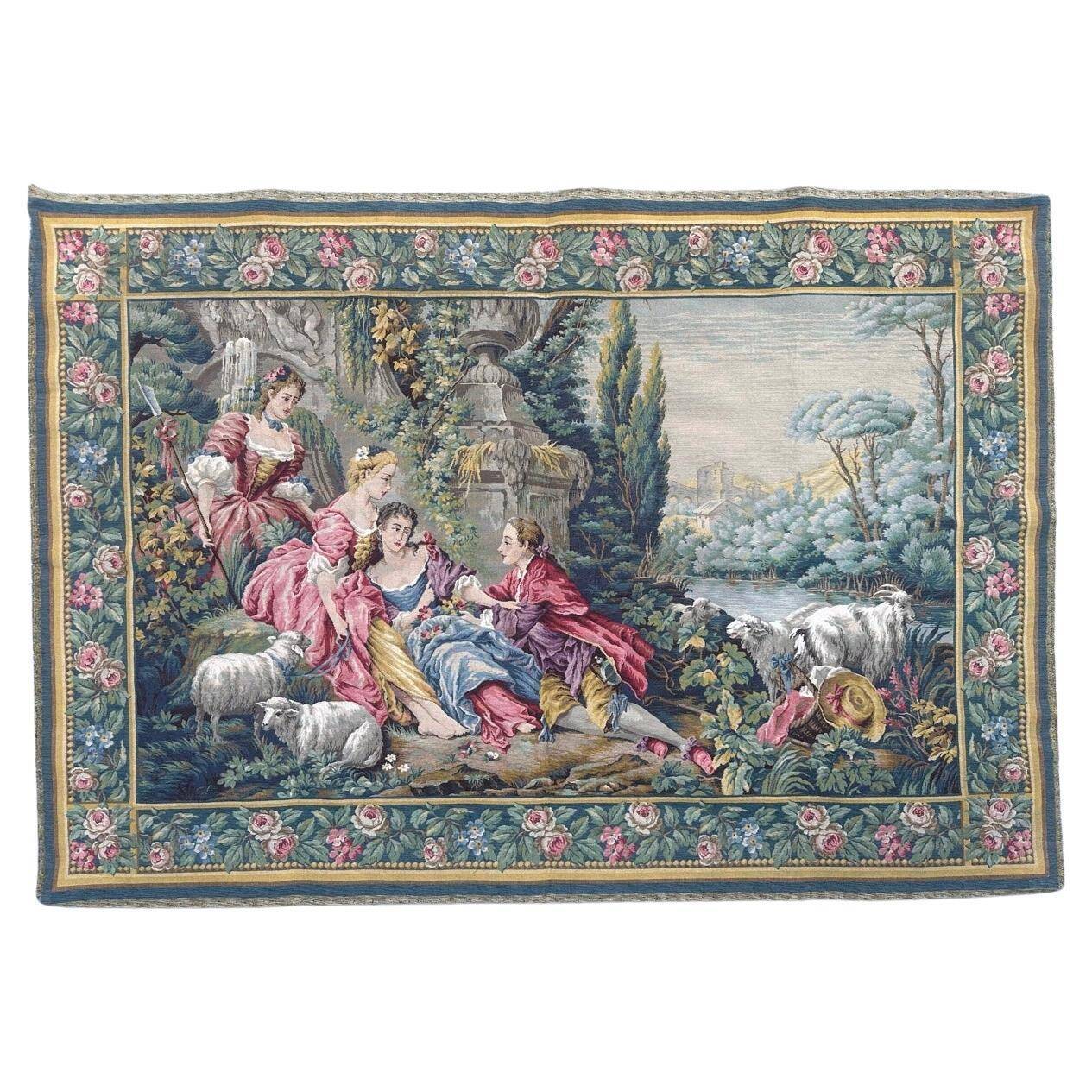 Aubusson-style Jacquard tapestry "Berger Galant"