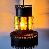 Brutalist suspension light 1960 industrial metal/glass