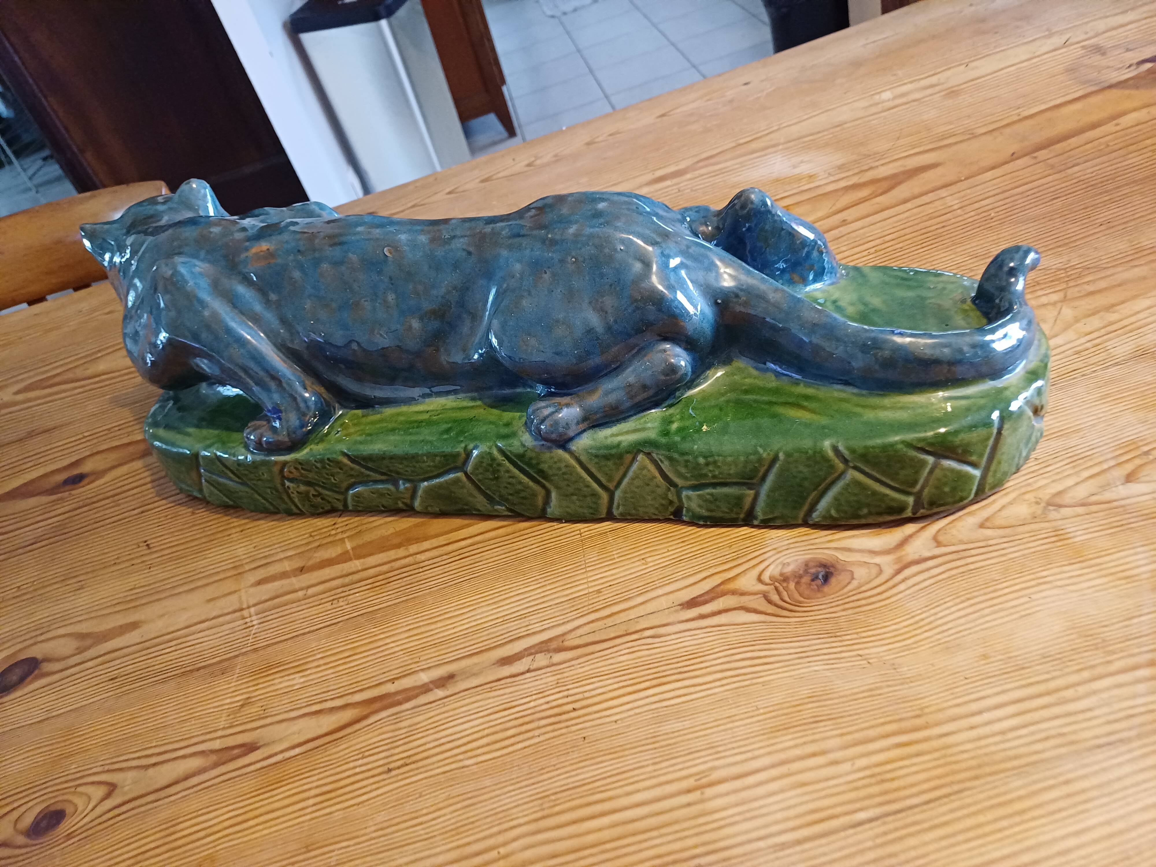 Blue and green Panther glazed ceramic