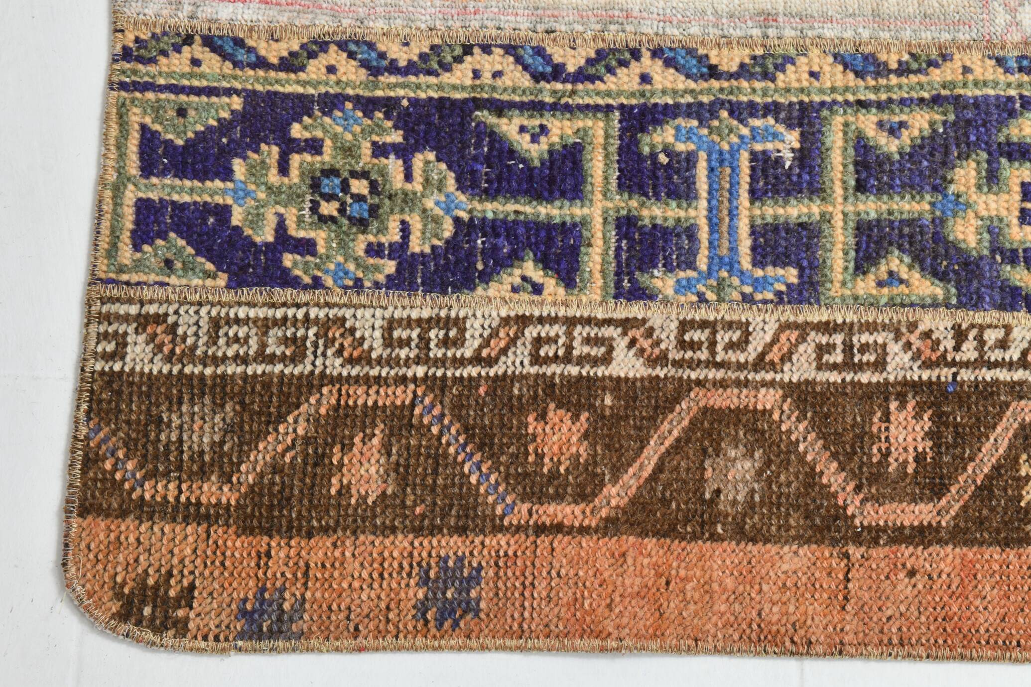 2x8 Short Blue Beige Vintage Runner Rug, 58x250Cm