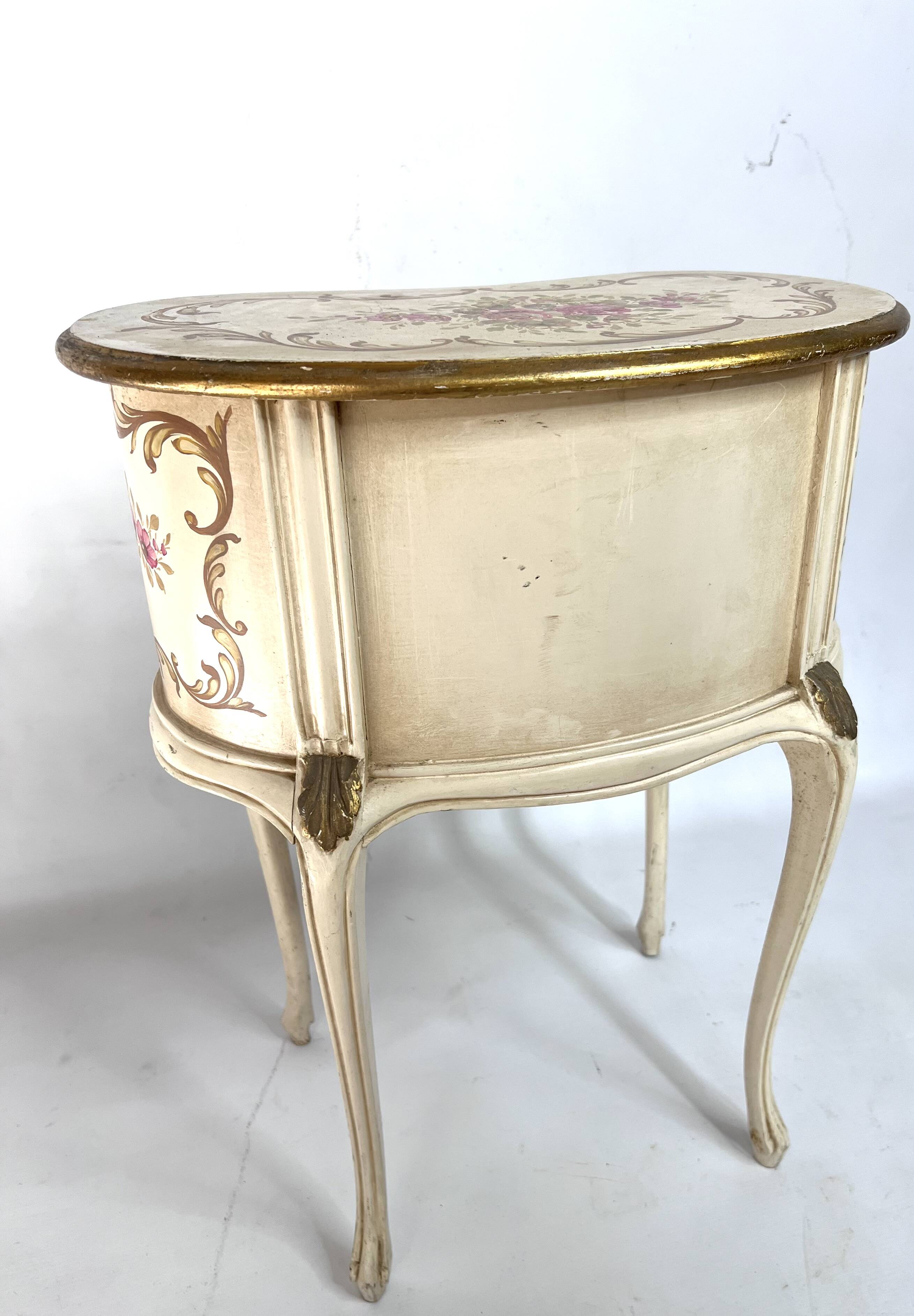 Curved bedside table painted with floral shabby decor – Louis XV style