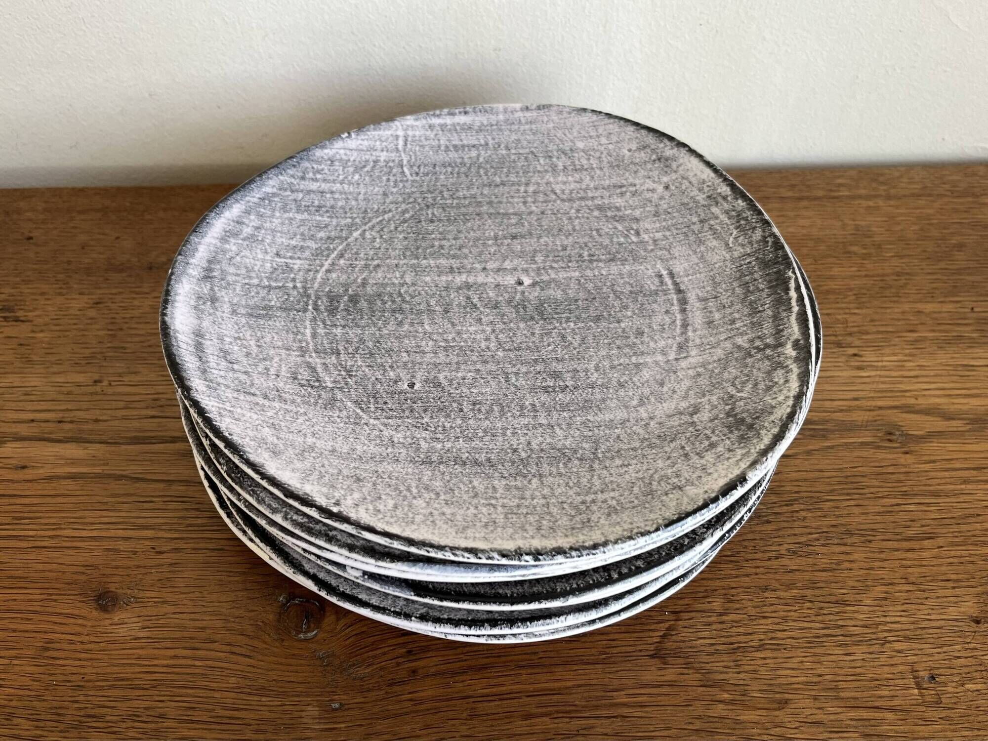 Set of 8 brutalist plates 1970 grey Niederviller Twilight