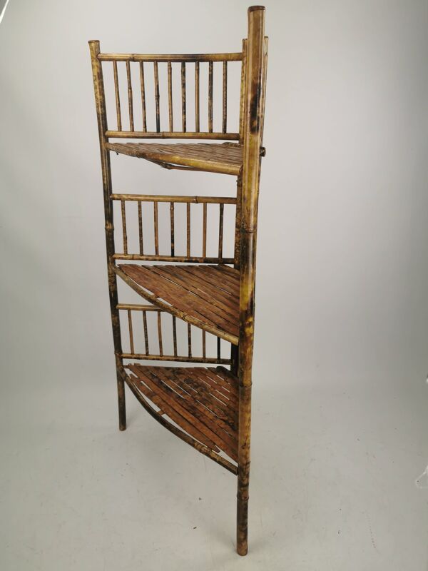 Meuble d'angle etagere vintage en bambou