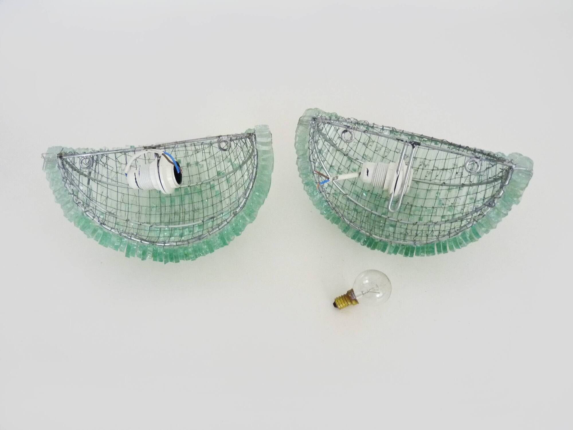Pair of designer wall lights in vintage glass slats from the 70s/80s