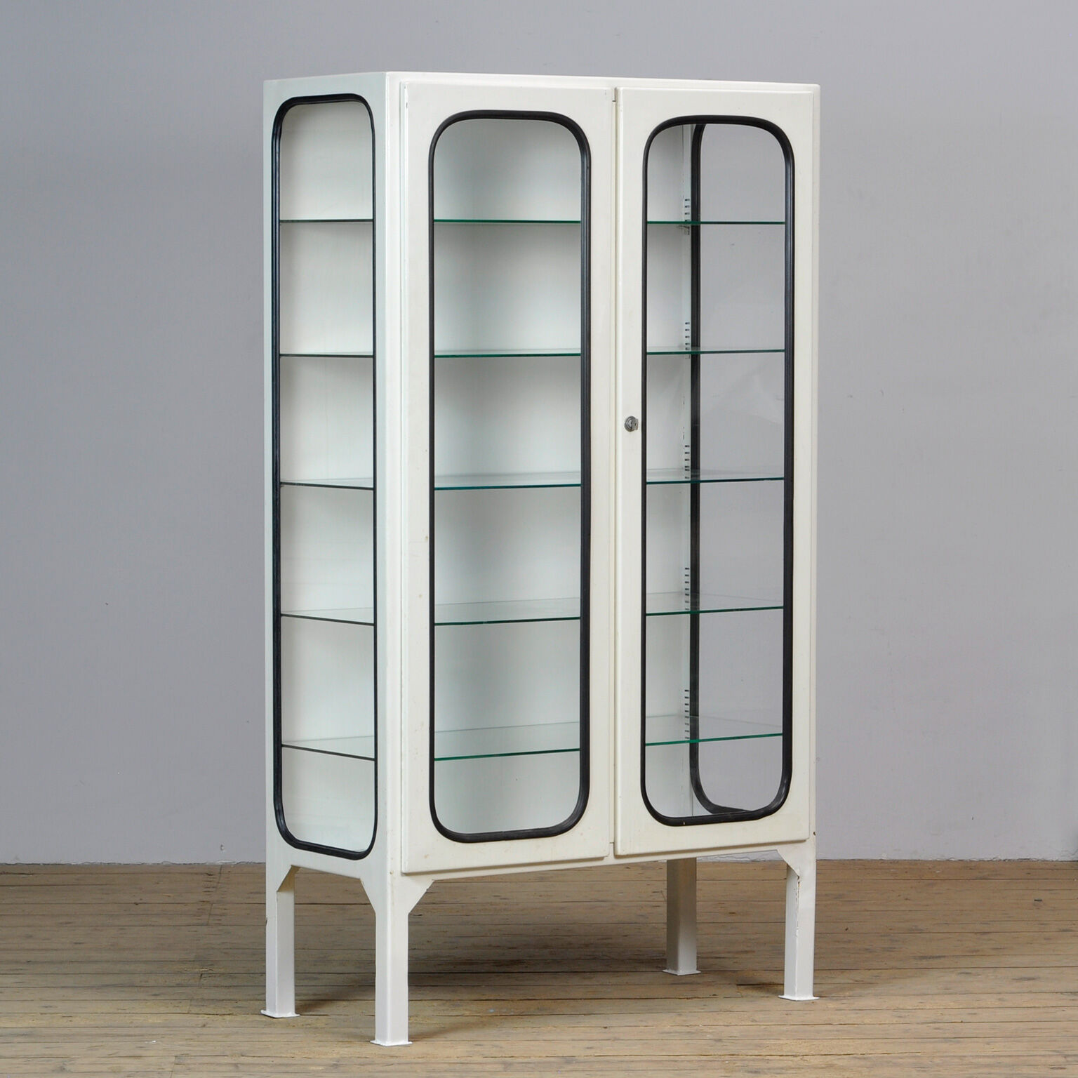 Vintage Glass & Iron Medical Cabinet, 1970s