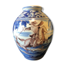 Vase ovoid earthenware nineteenth or twentieth horse hunting horses signature N