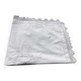 MC embroidered pillowcase with flower detailing and crocheted edge