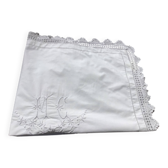 MC embroidered pillowcase with flower detailing and crocheted edge