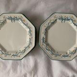 12 octagonal dessert plates in blue and yellow green English porcelain Johnson Brothers