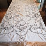 Old cotton tablecloth, lace and embroidery 160 x 240