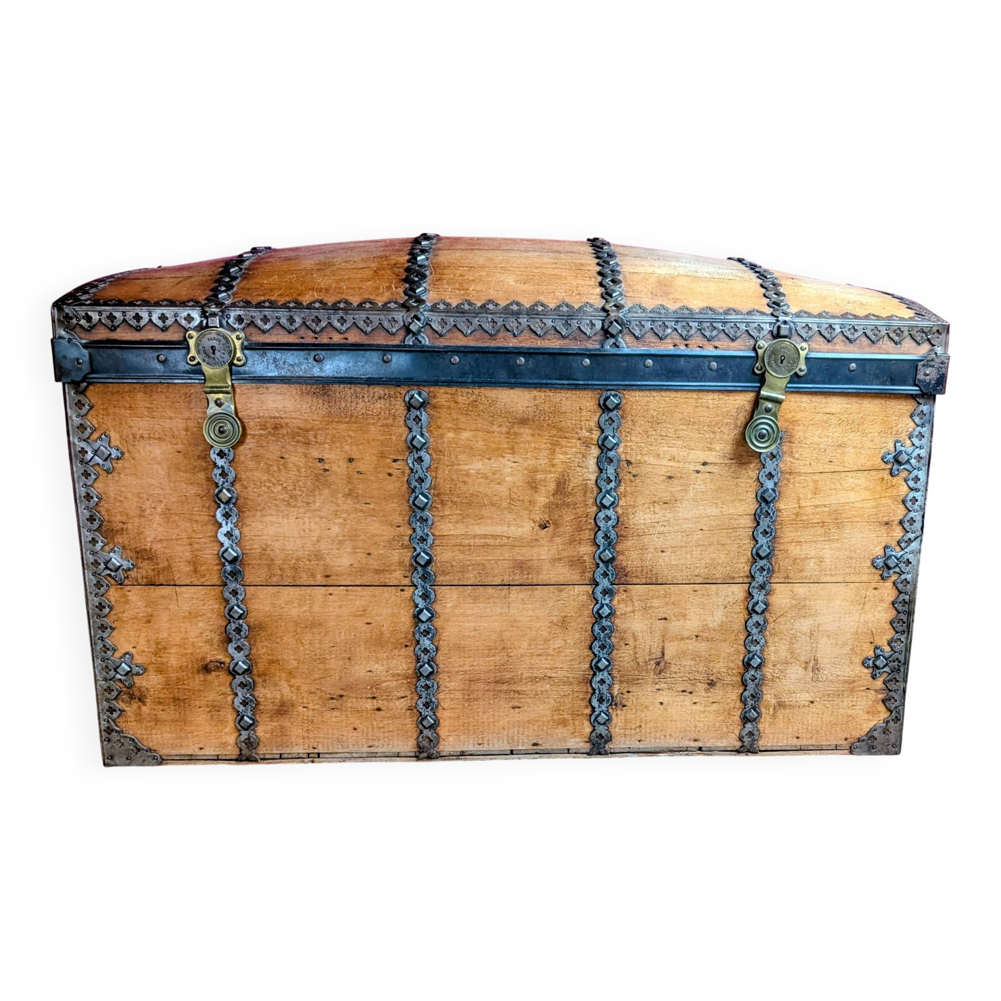 Grand coffre en bois 19ème bazar du voyage