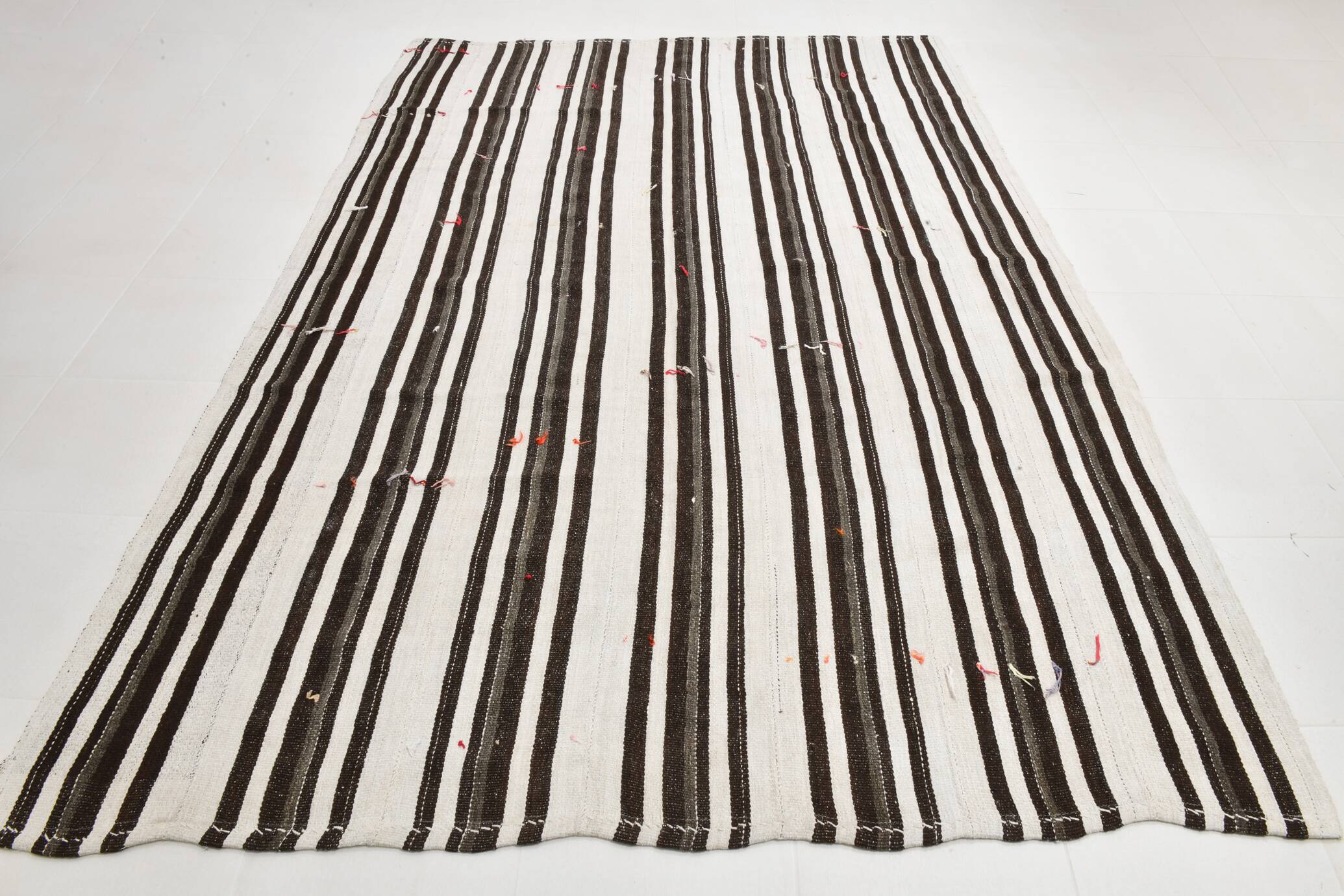 7x10 Beige & Brown Handwoven Turkish Kilim Rug, 206x304 Cm