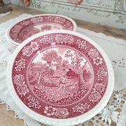 Set of 6 hollow plates in opaque porcelain Villeroy & Boch model Rusticana red English décor