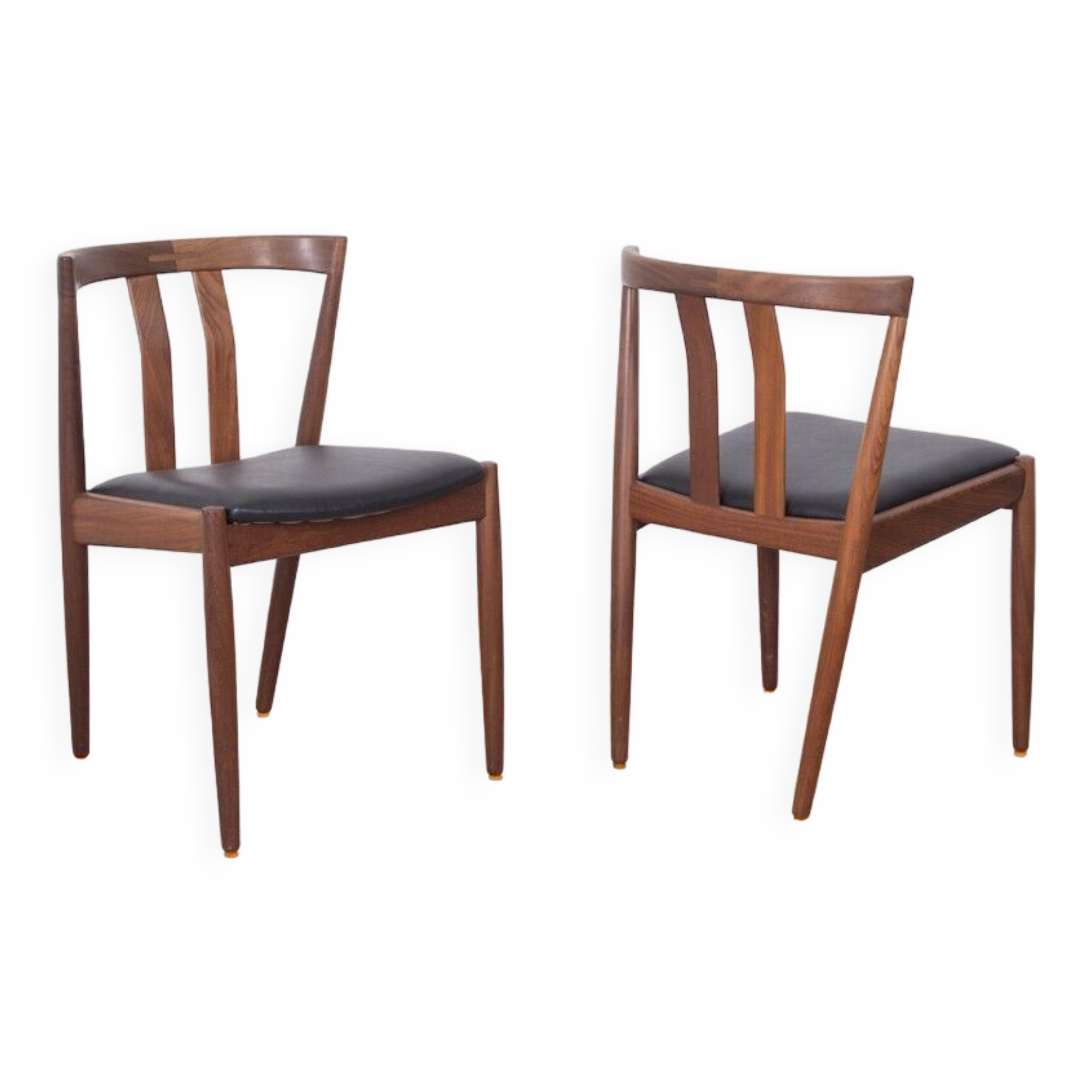 Pair of Vintage 60's Chairs in Teak Wood and Leather Danish Design