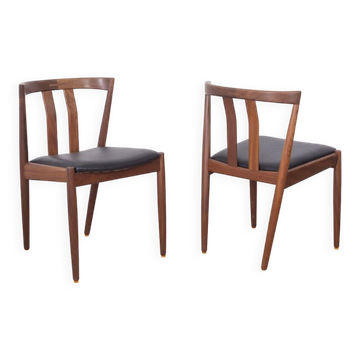 Pair of Vintage 60's Chairs in Teak Wood and Leather Danish Design