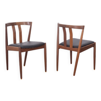 Pair of Vintage 60's Chairs in Teak Wood and Leather Danish Design