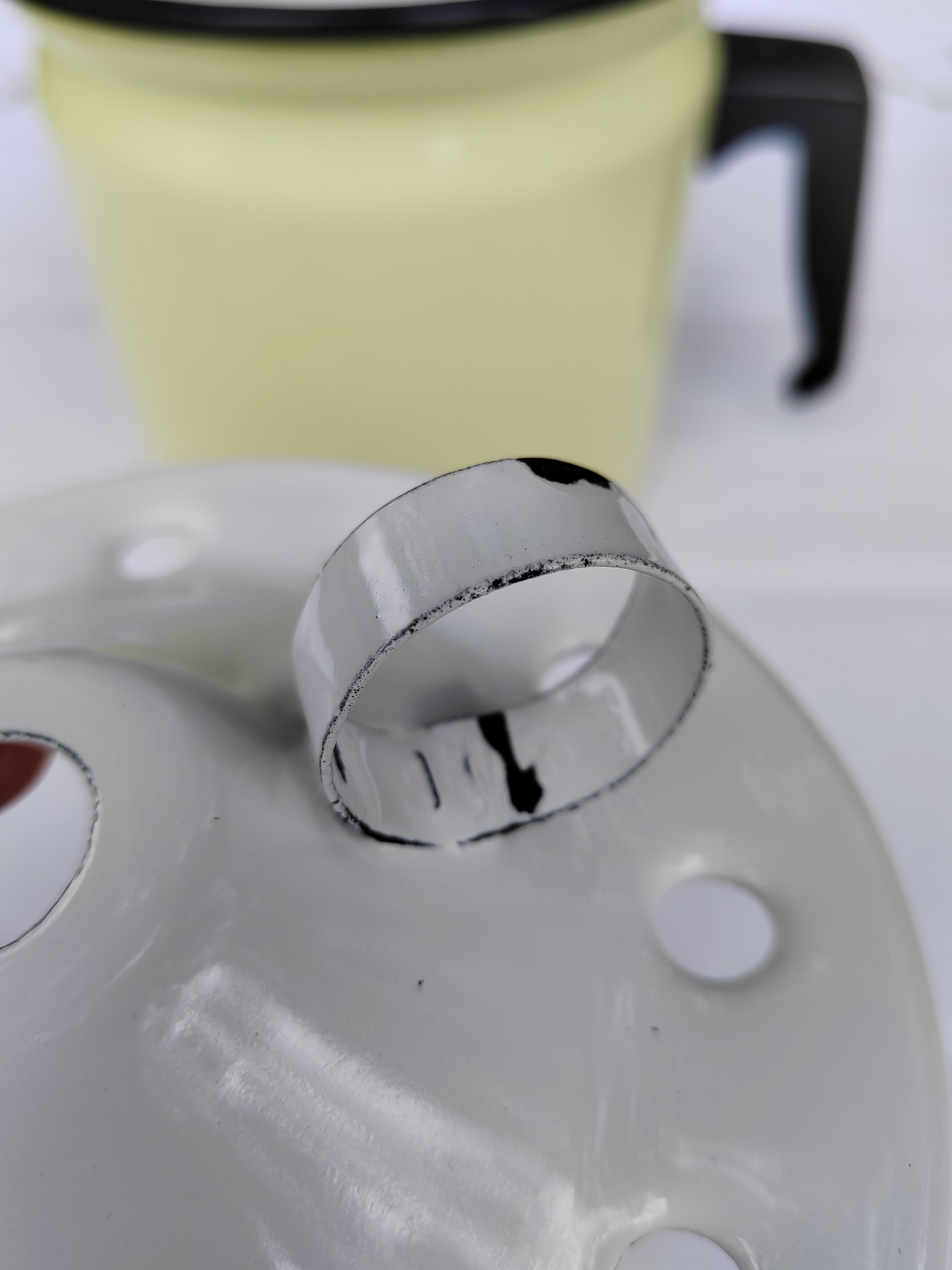 Yellow enamelled milk kettle