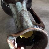 Large vase in glazed ceramic stoneware flamed effect brown and turquoise 35.5 cm
