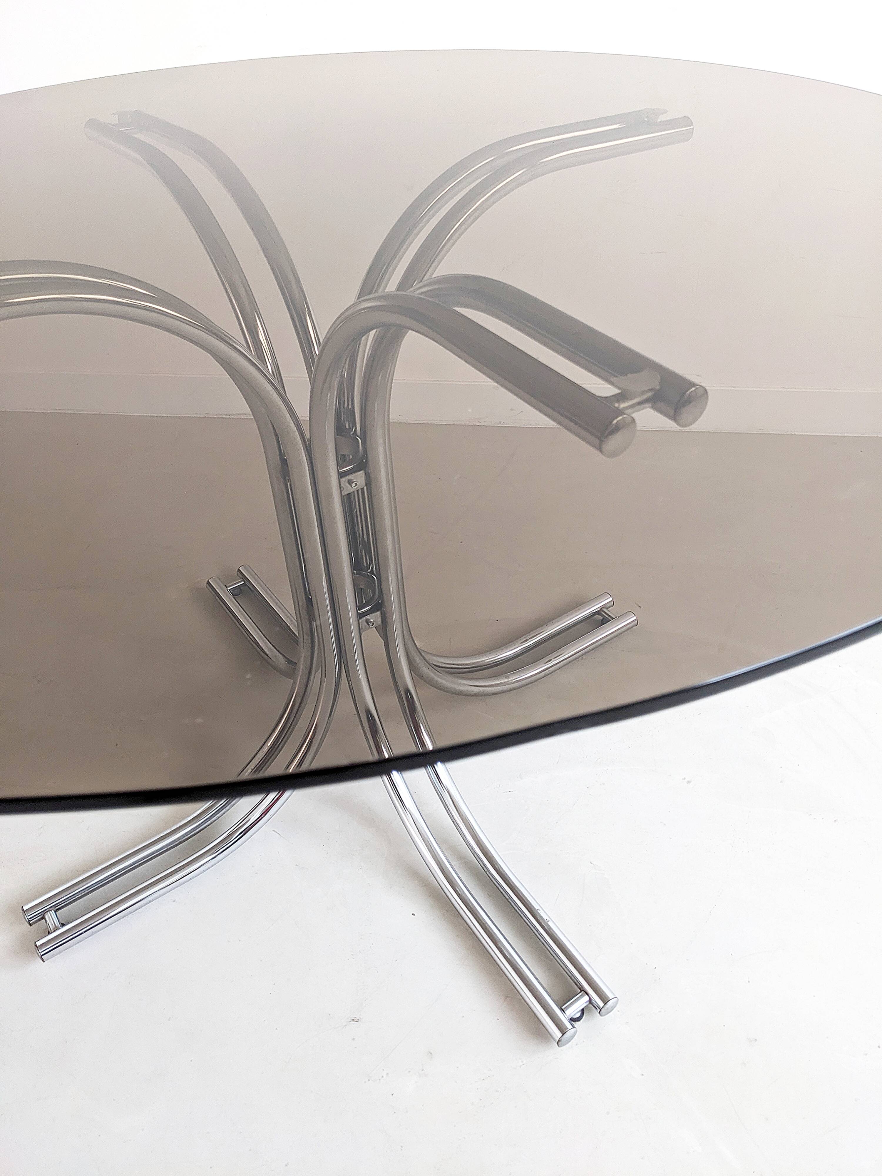 Italian Chrome & Smoked Glass Dining Table 1970's