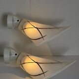 Pair of Art Deco opaline and porcelain wall lights