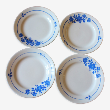 Set of 4 blue flower plates Moulin des Loups René