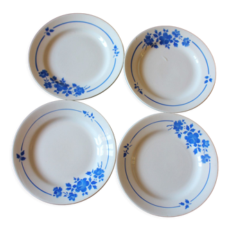 Lot 4 assiettes fleurs bleu Moulin des Loups René