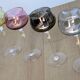 Set of 4 Hand Engraved "Harlequin" Colored Crystal Wine Glasses 1960