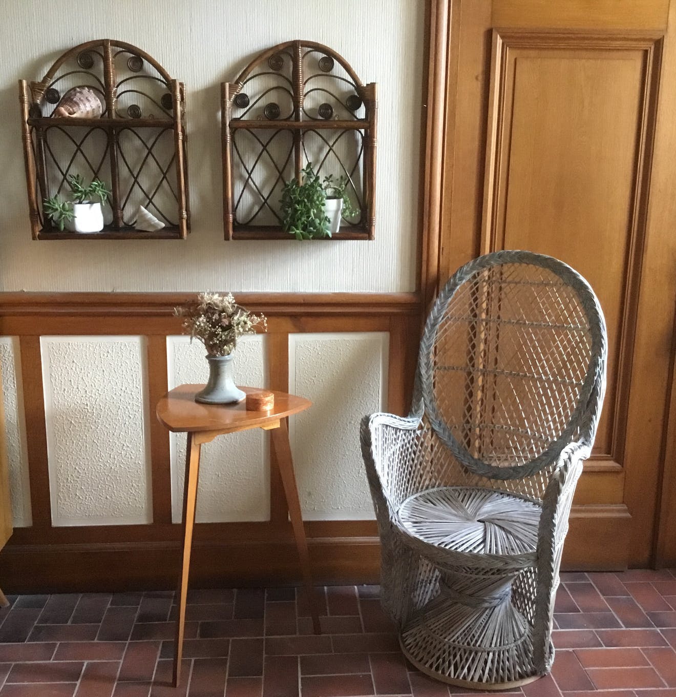 Rattan peacock shelves