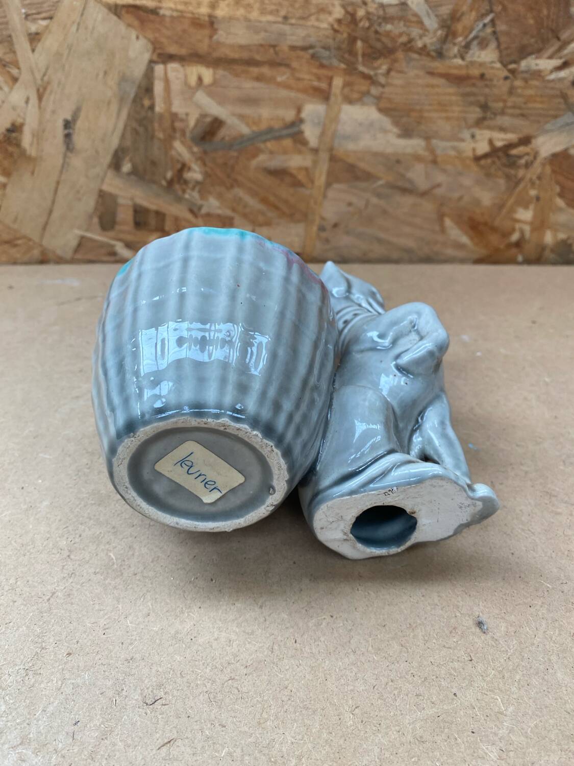 Old grey ceramic greyhound decor pot vintage