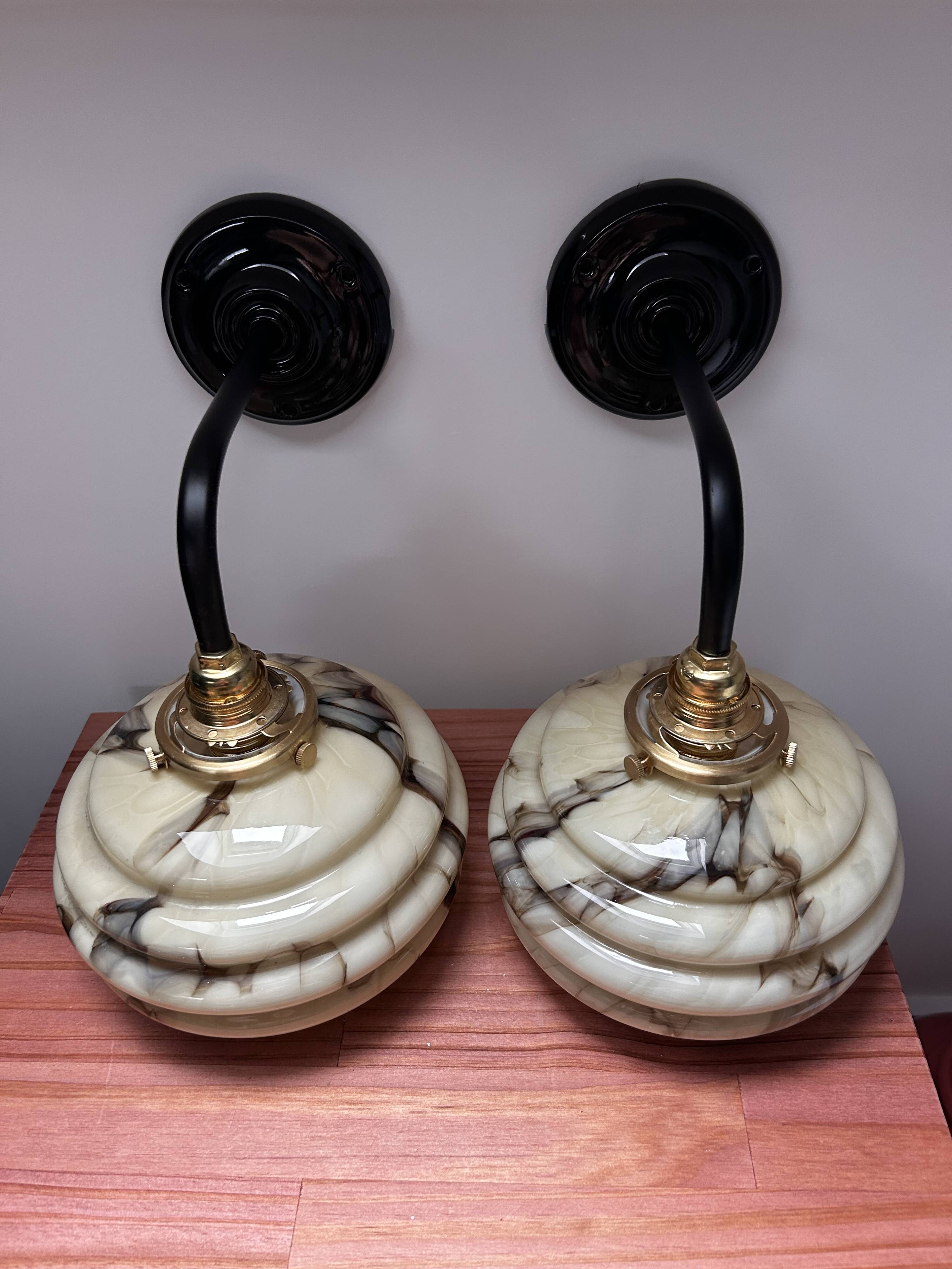 Pair of marbled opaline wall lights