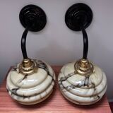Pair of marbled opaline wall lights