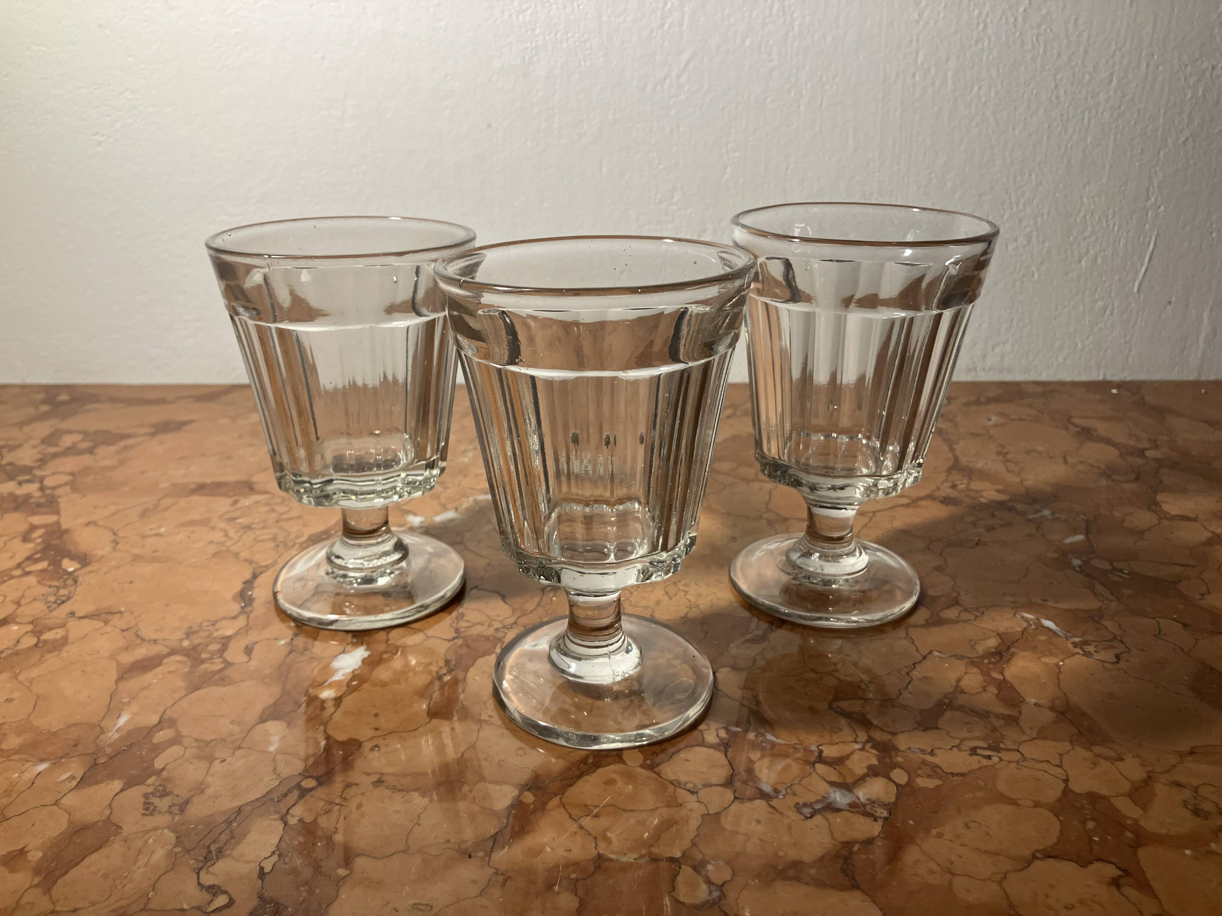 3 old bistro wine glasses