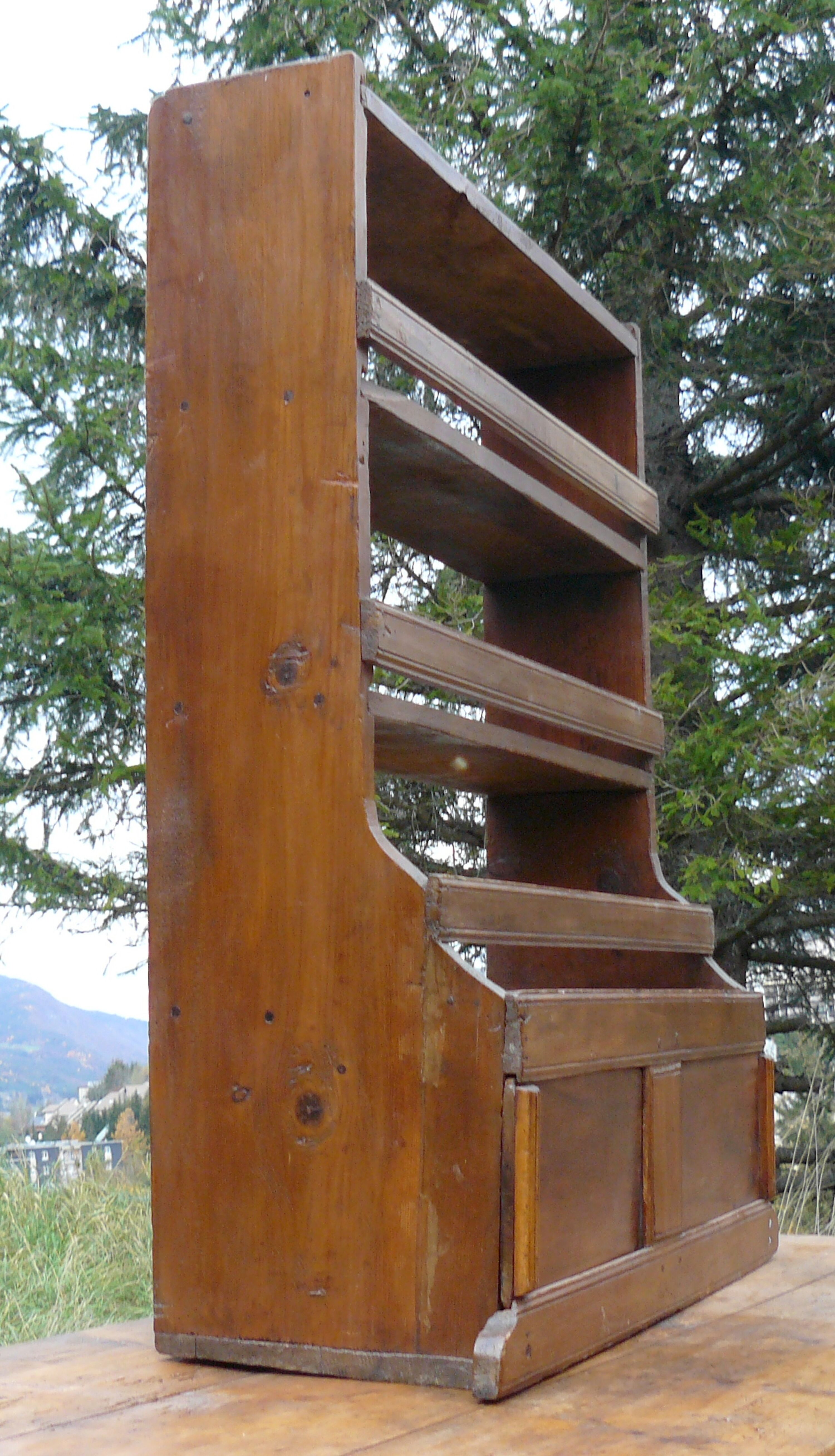 Savoyard folk art sliding door pantry shelf