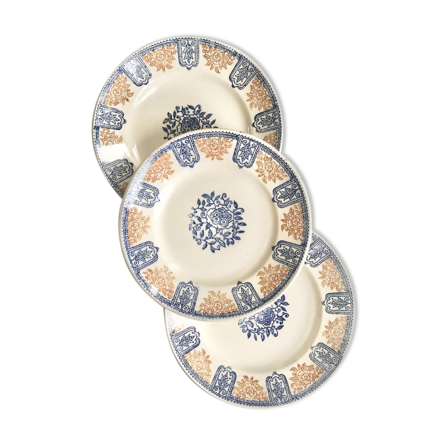 Set of 3 old earthenware plates