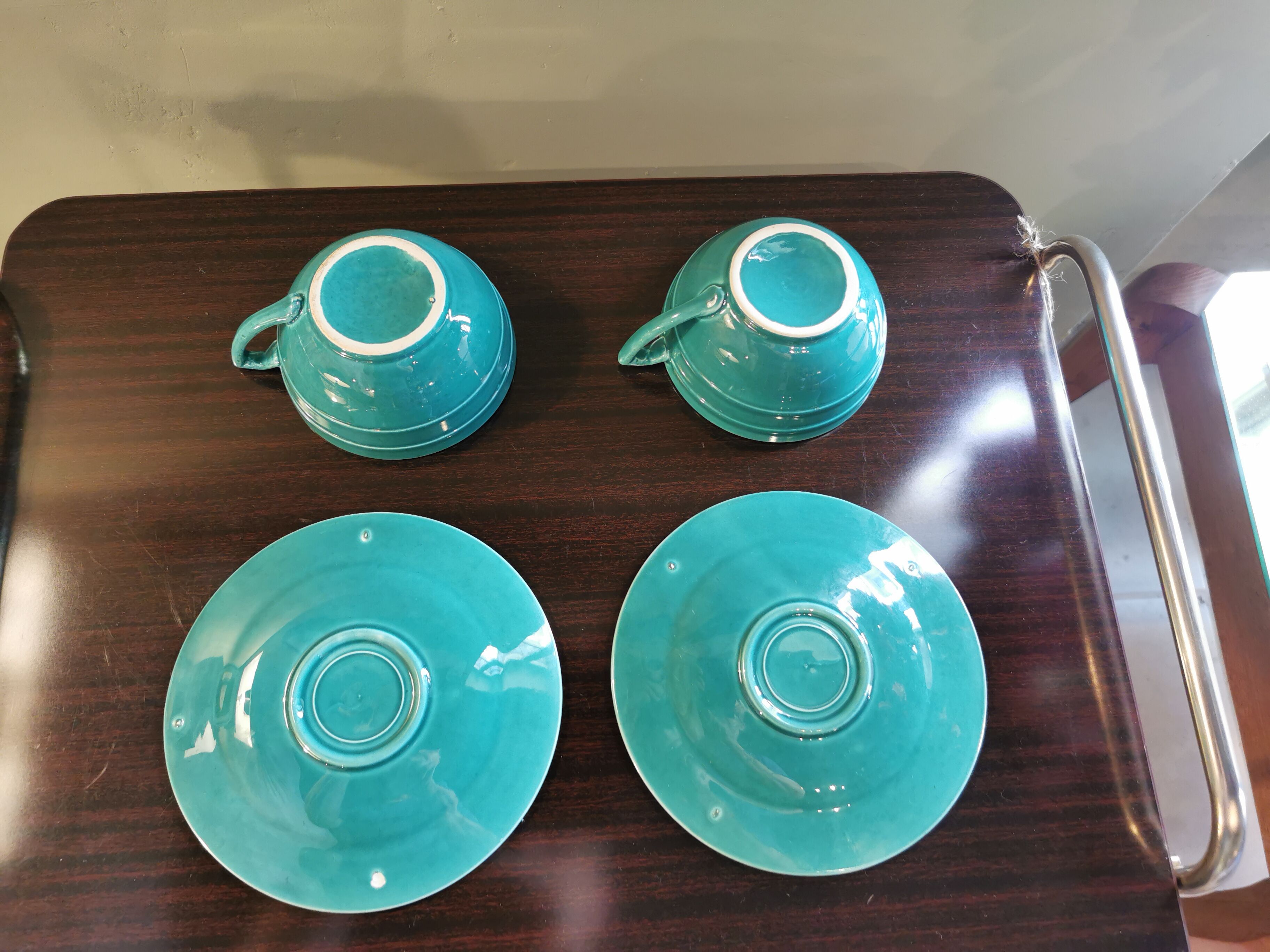 Duo vintage green ceramic breakfast