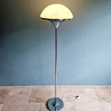 Lampadaire Moderniste en métal chromé et verre satiné blanc