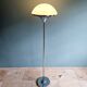Modernist floor lamp in chromed metal and white satin glass