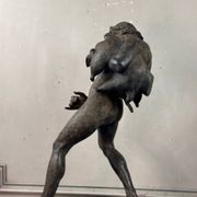 Faun with a Wineskin, Large Bronze Patina Excavated, Object from the Grand Tour, 19th Century