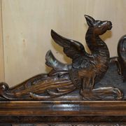 Banc Monks Antique Sculpté Lion Griffon 1860 avec Rangement