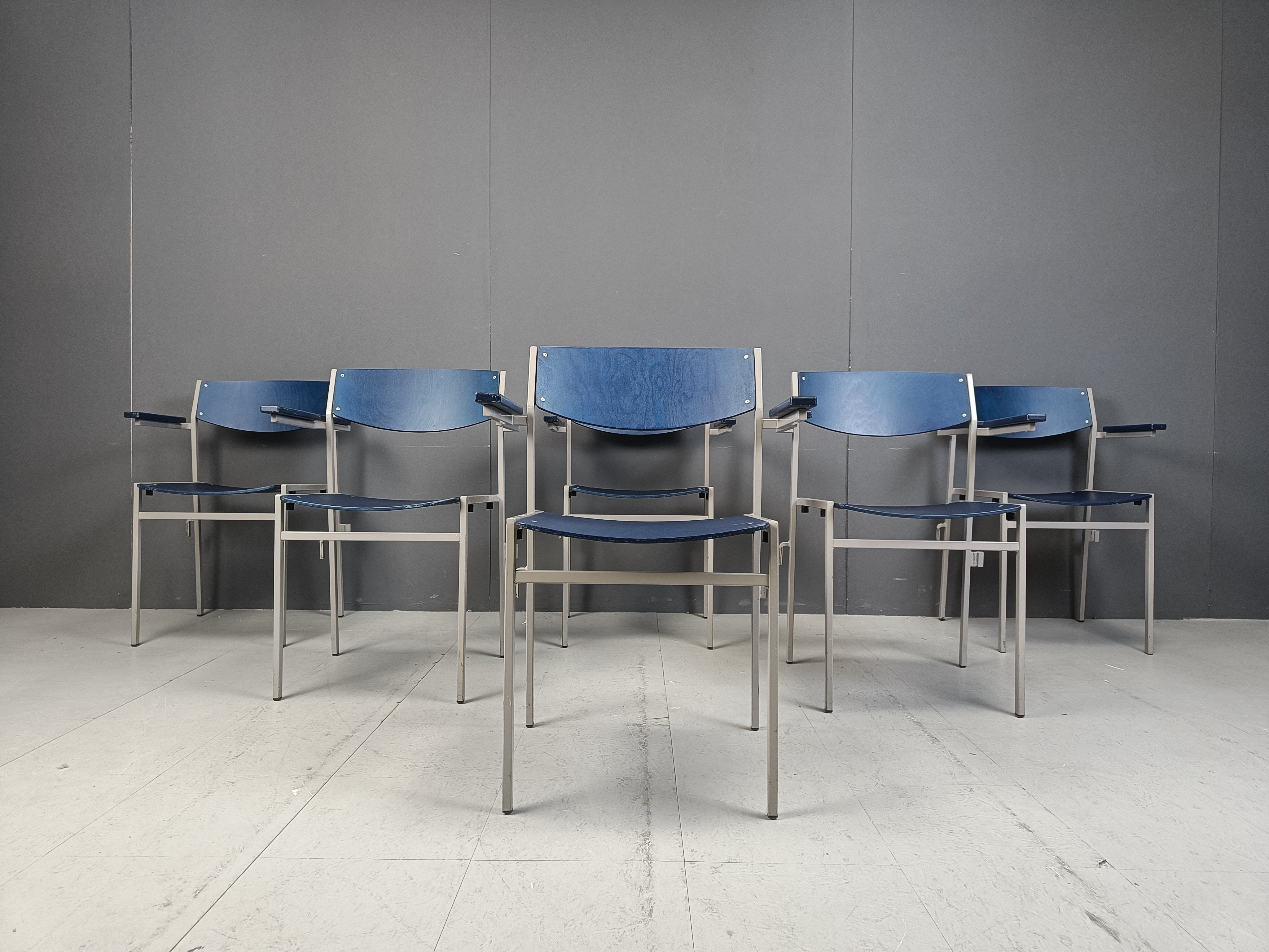 Minimalist metal and plywood stackable armchairs by Gijs Van Der Sluis