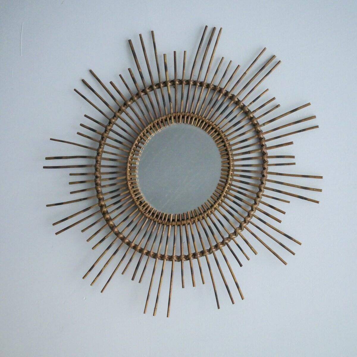 Vintage Sun mirror in wicker, Italy, 1960s